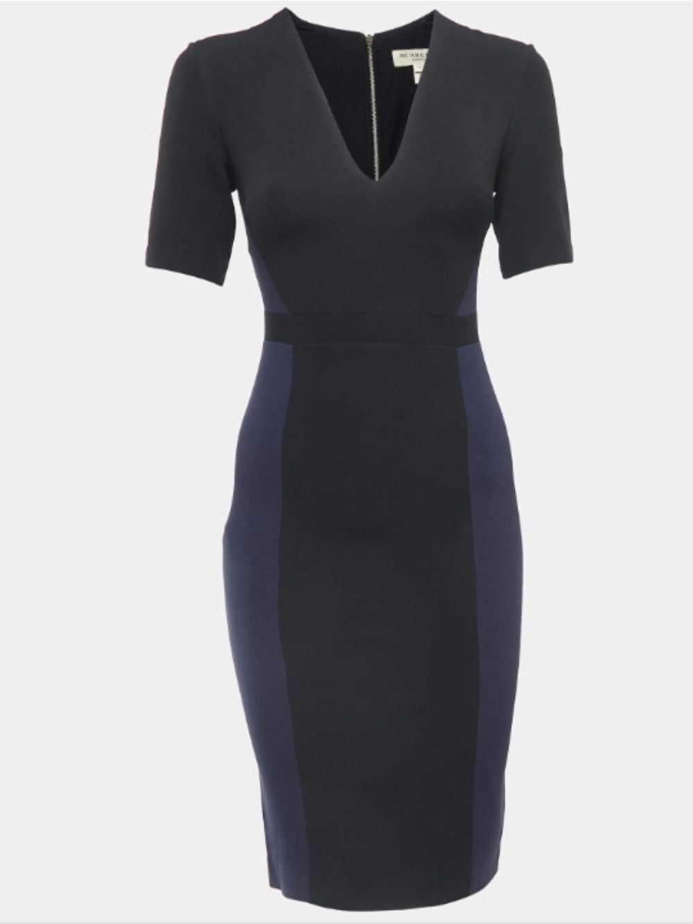 Burberry Black/Navy Blue Crepe V-Neck Short Sleeve Sheath Dress Size 10